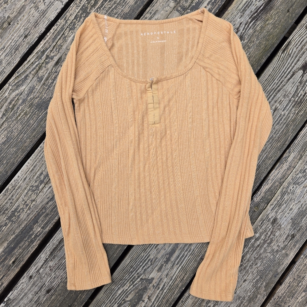 American Eagle Golden Yellow Ribbed Long Sleeve Top Women's Size Large